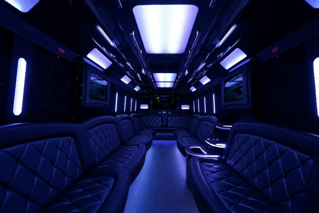 Vancouver party bus interior with TVs