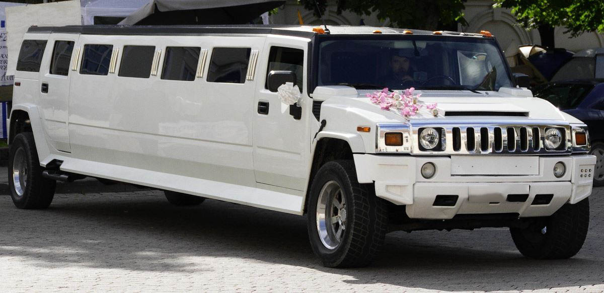 Hummer limousine with wedding decor